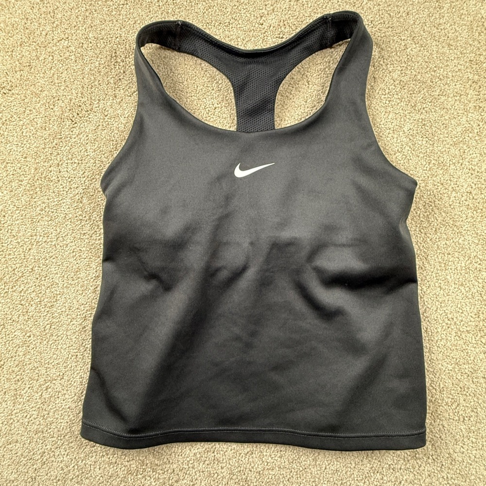 Nike Swoosh Dri-FIT Black Racerback Cropped Tank Top Built-in Bra Small
